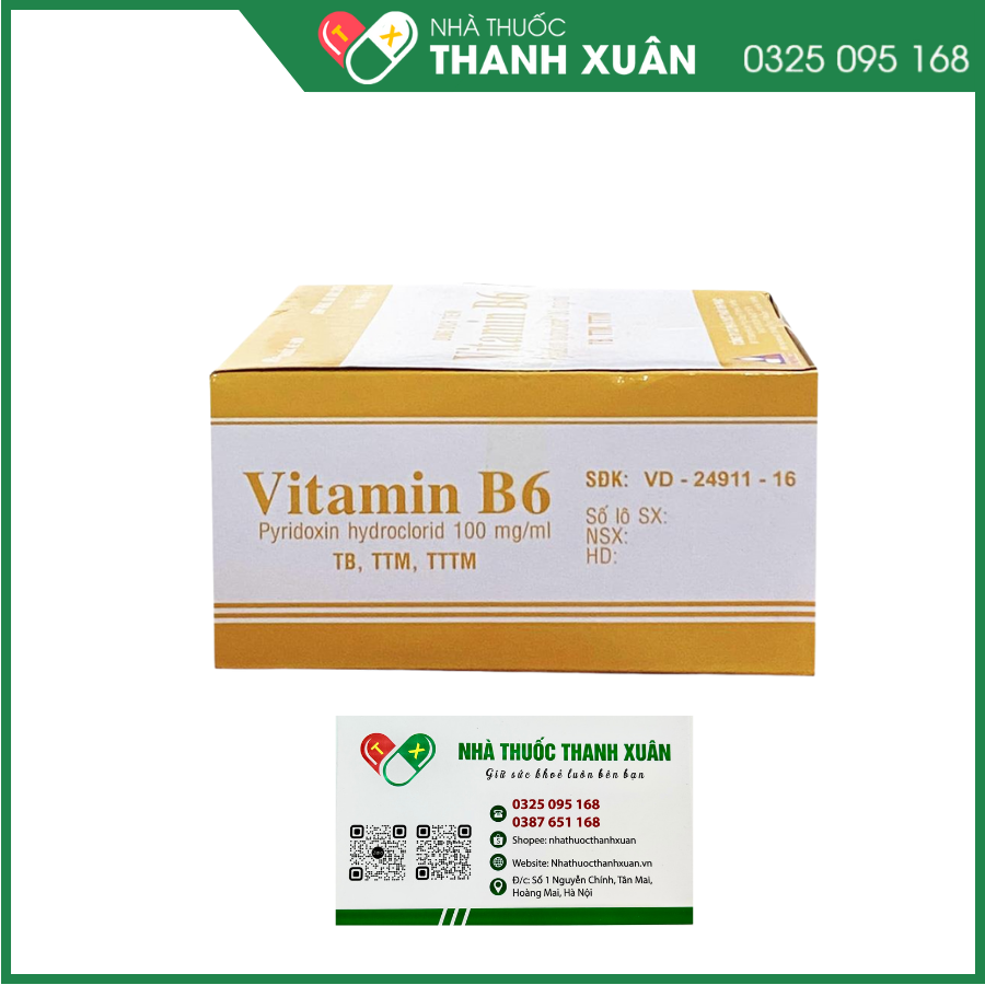 Thuốc tiêm Vitamin B6 100mg/ml điều trị thiếu Vitamin B6, ngộ độc cấp tính gây co giật hoặc hôn mê